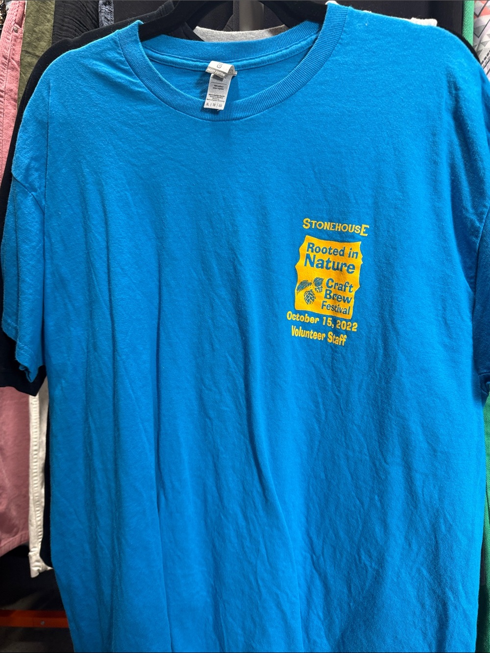 Gildan Teal Blue Short Sleeve T-Shirt with Yellow Logo
